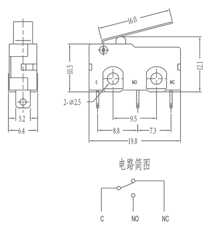 HK-04G-Lz-107 3pin Nc No Micro Switch with Short Metal Lever