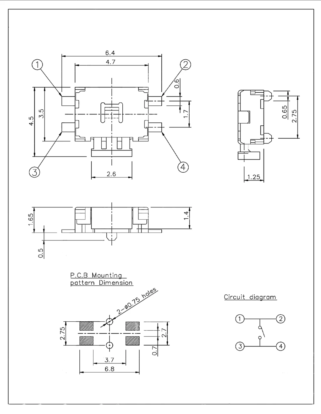 Hot Selling Horizontal Pushbutton 3.5*4.7mm Surface Mount SMD Micro Switch R/a Type Tact Switch