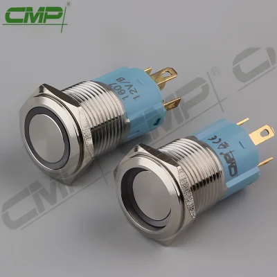 Botão de pressão iluminado por LED de metal de 16 mm CMP Interruptor para ligar e desligar